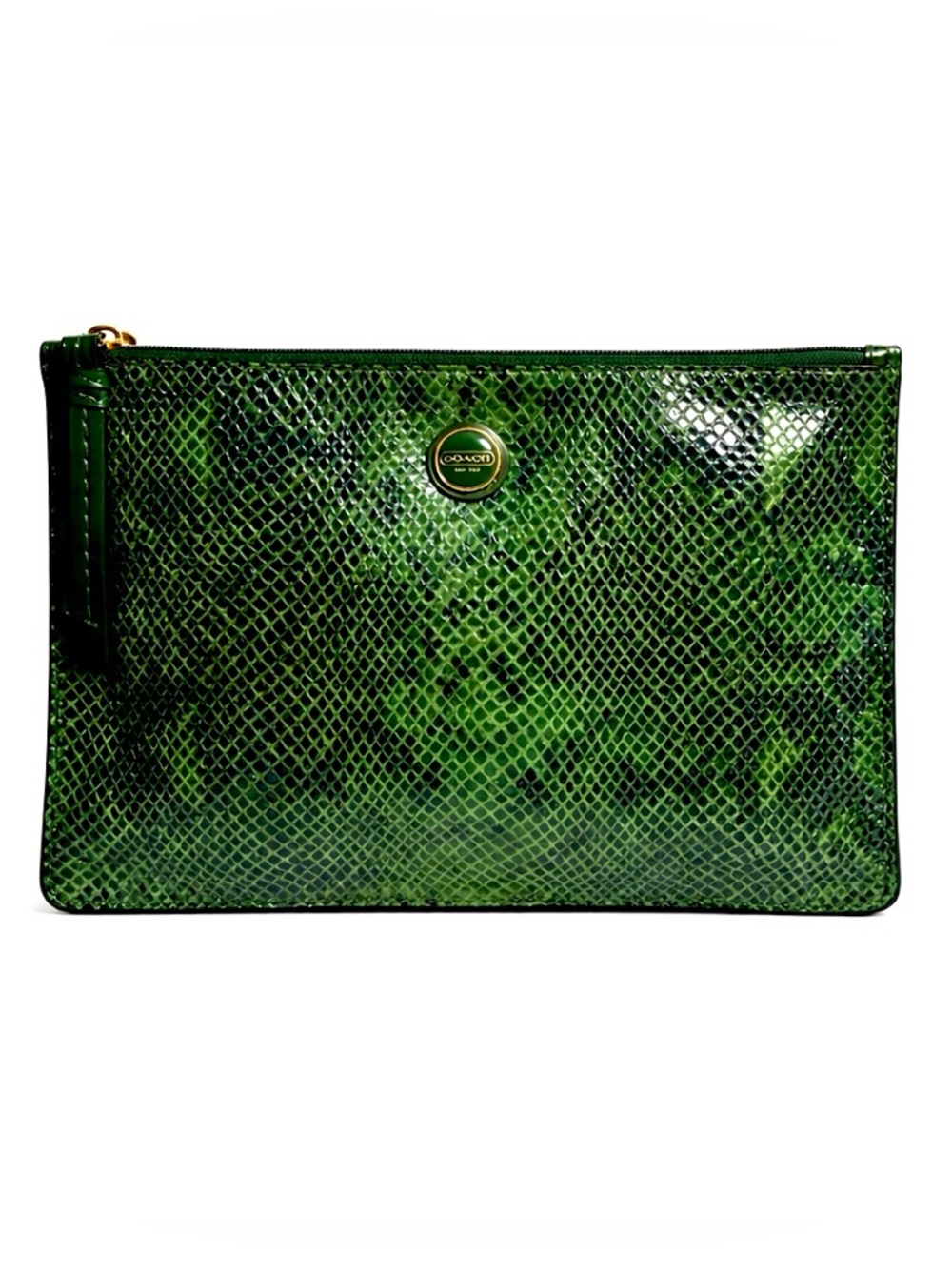 COACH 1941 Green Snakeskin Embossed Large Leather Zipper Clutch NWOT